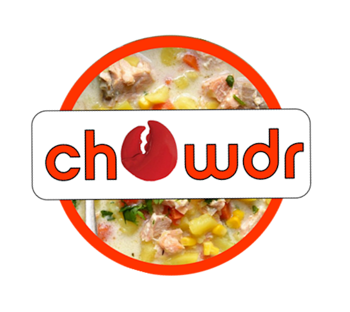 Logo for he  prototype, showing a bowl of chowder soup with the app's name with a lobster claw for the 'o'